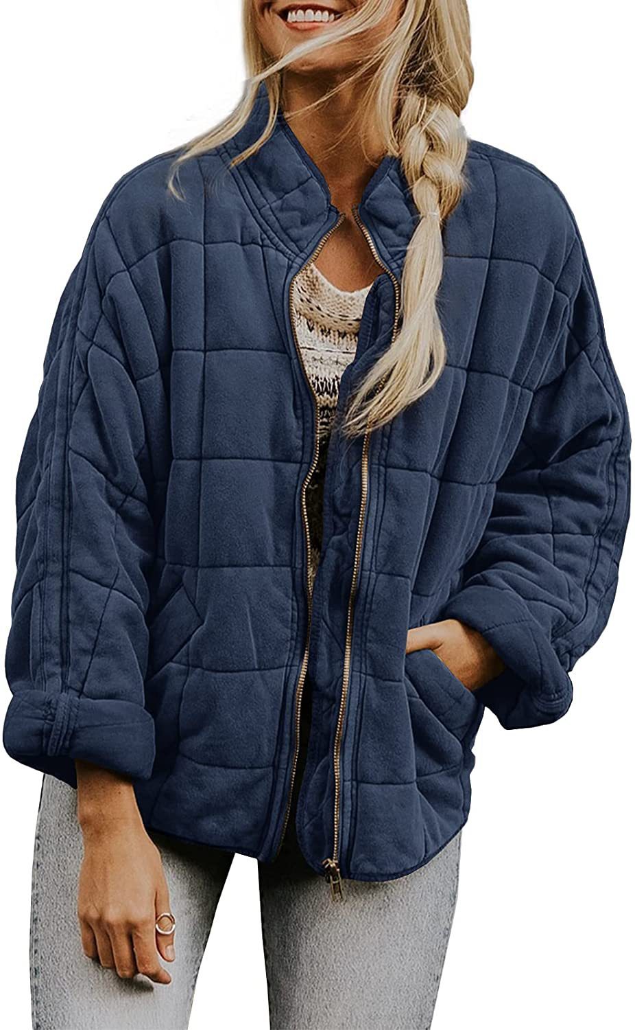 Solid Color Stand Collar Cotto With Loose Pockets Long Sleeved Jacket Women Limorista