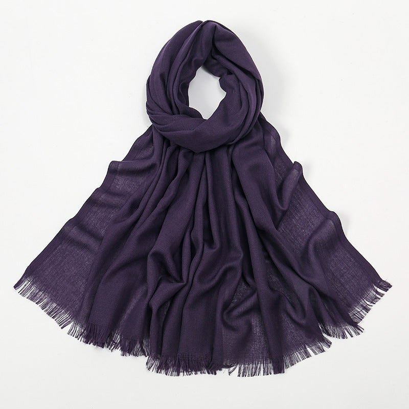 Flat Slub Cotton Solid Color Scarf Breathable Monochrome Limorista
