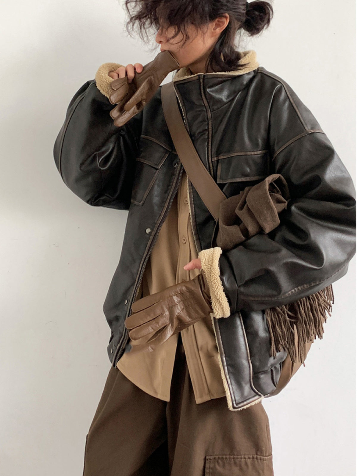 Retro Neutral Maillard Lamb Fur Coat Loose Leather Jacket Coat Limorista