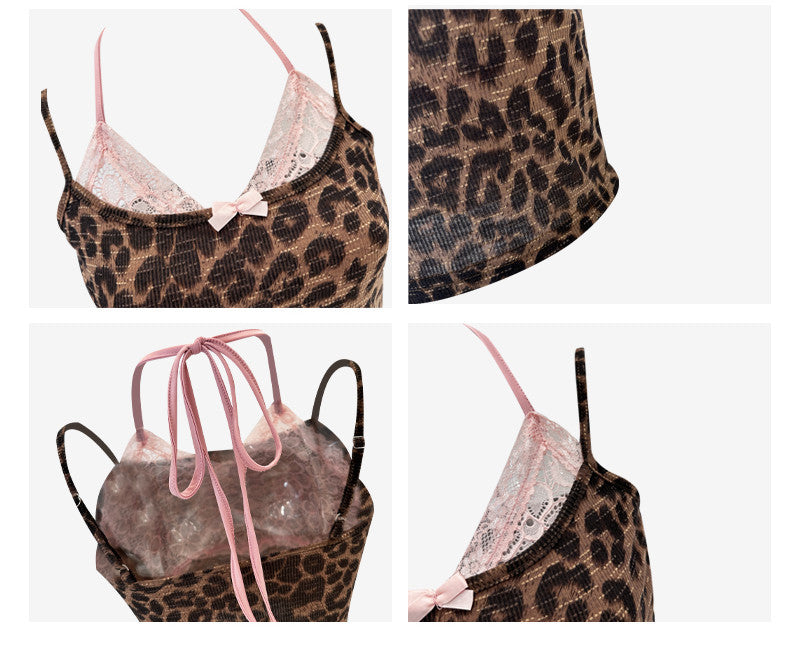 Design Sense Fake Two-piece Lace Stitching Leopard Print Ladies Limorista