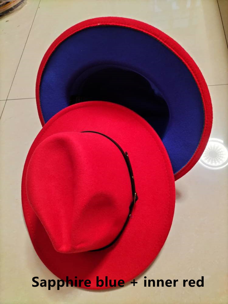 European And American Popular Woolen Top Color Matching Flat Brim Fedora Jazz Hat Limorista