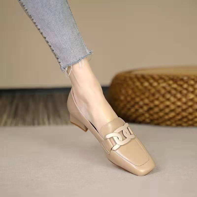 Slip-on British Metal Buckle Square Toe Leather Shoes Limorista