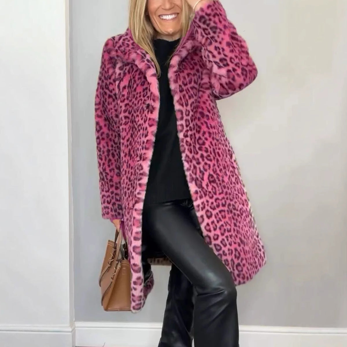 Fall Winter Leopard Print Plush Mid-length Coat Limorista