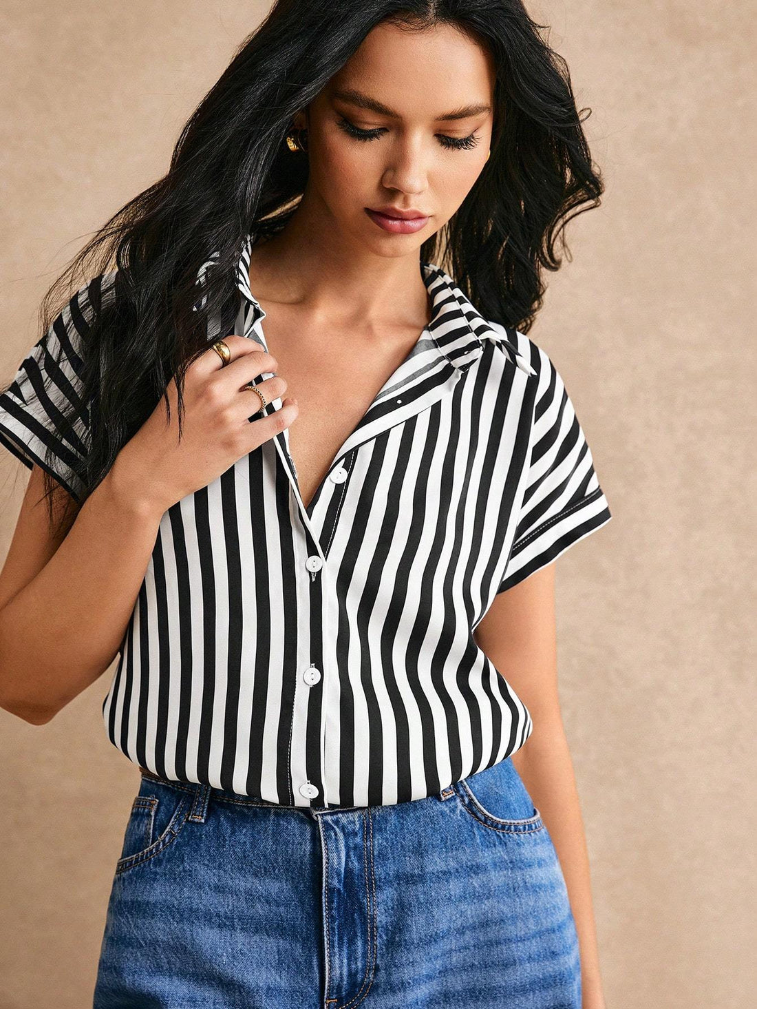 Chemise Rayures Manches Chauve-Souris Bouton Limorista