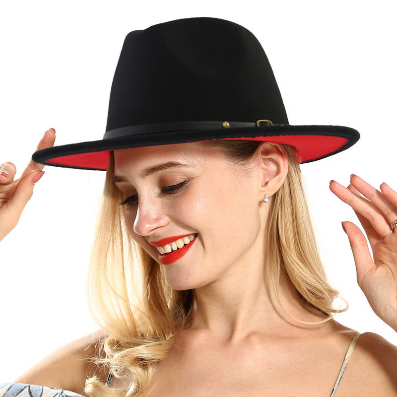 European And American Popular Woolen Top Color Matching Flat Brim Fedora Jazz Hat Limorista