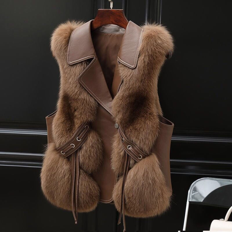 Fur Vest Short Coat Autumn And Winter New Patchwork Winter Fox Fur Jacket Women Short Artificial Fur Coat Elegant Female Warm Vest Limorista