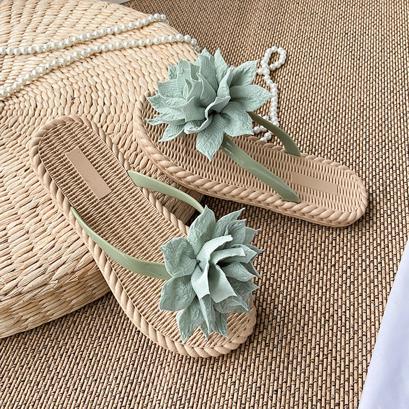 Gentle Woman Flowers All-matching Flat Shoes Non-slip Beach Sandals Limorista