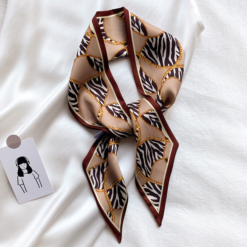 Narrow Long Strip Small Silk Scarf Women Fashion Leopard Pattern Limorista