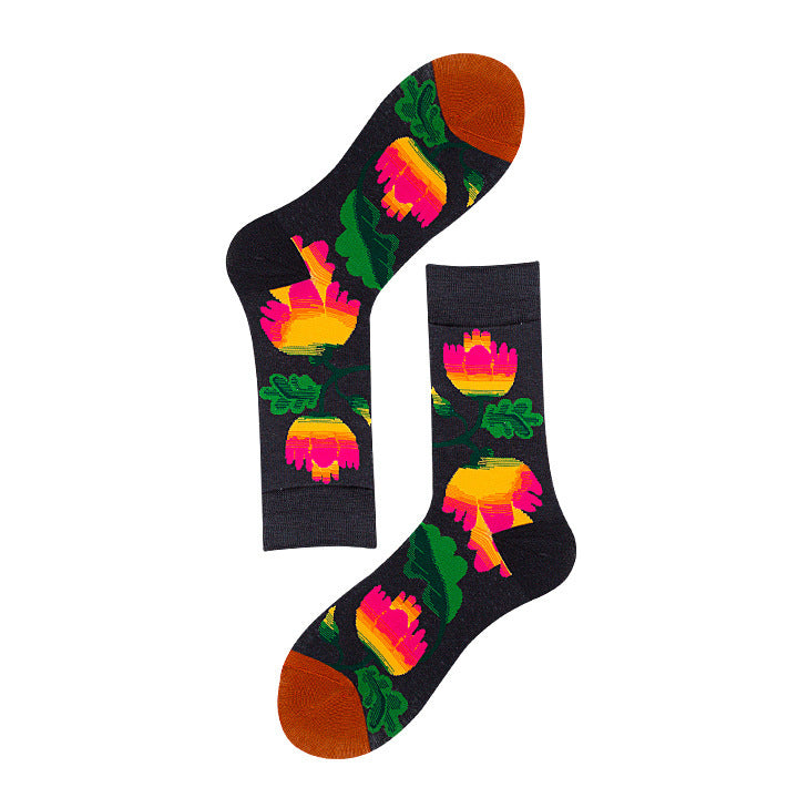 Avocado Chips Egg Fun Patchwork Color Medium Tube Cotton Socks Female Limorista
