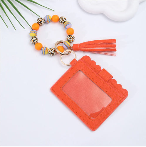 Silicone Bead Bracelet Card Bag Pu Tassel Women&