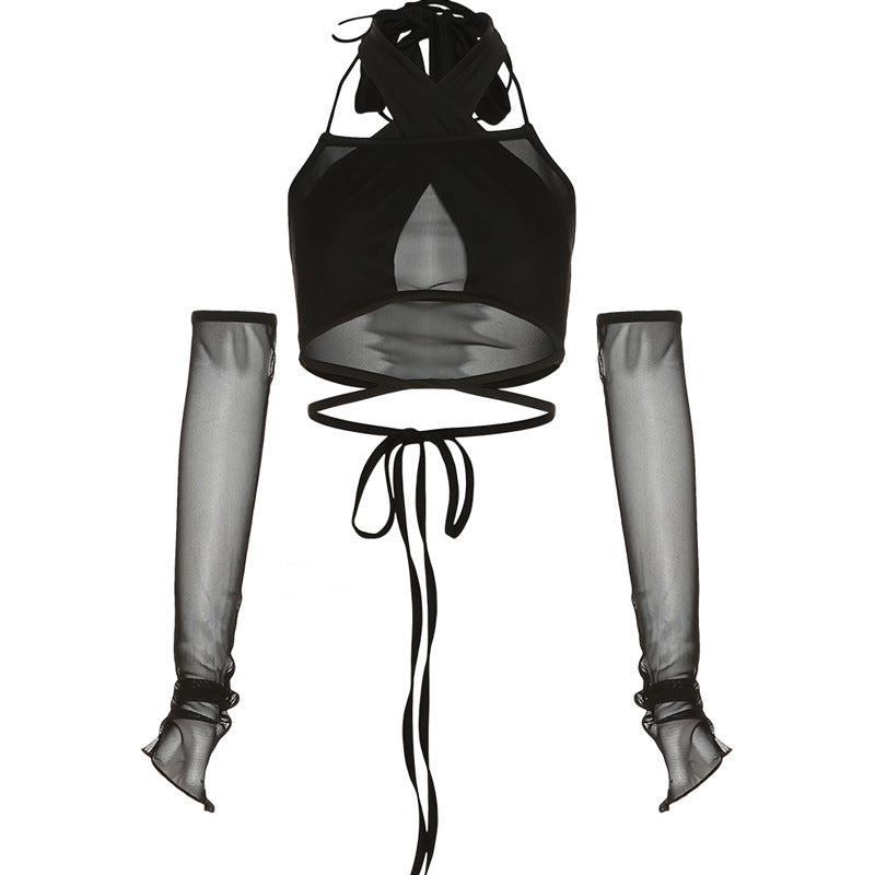 Hot Black Cross Neck Halter Top Limorista