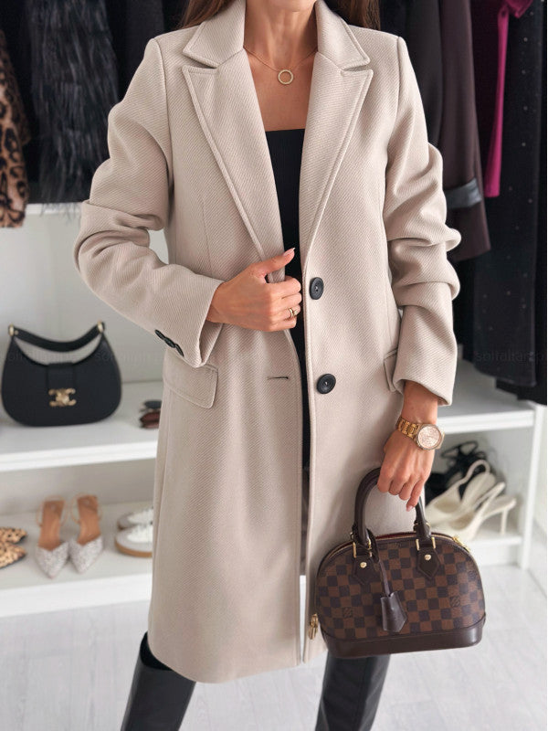 Lapel Single-breasted Wool Coat Winter Long Sleeve Solid Color Long Jacket Women Clothing Limorista