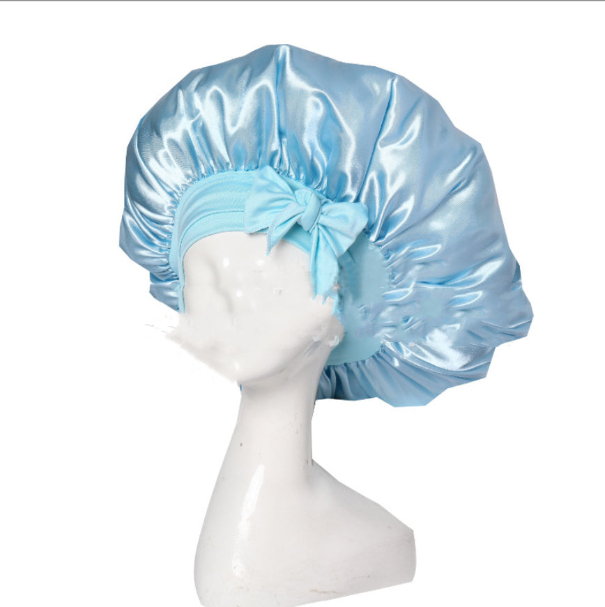 Double-layer Satin Ribbon Round Cap Bow Artificial Silk Beauty Hair Care Wide-brimmed Hat Limorista