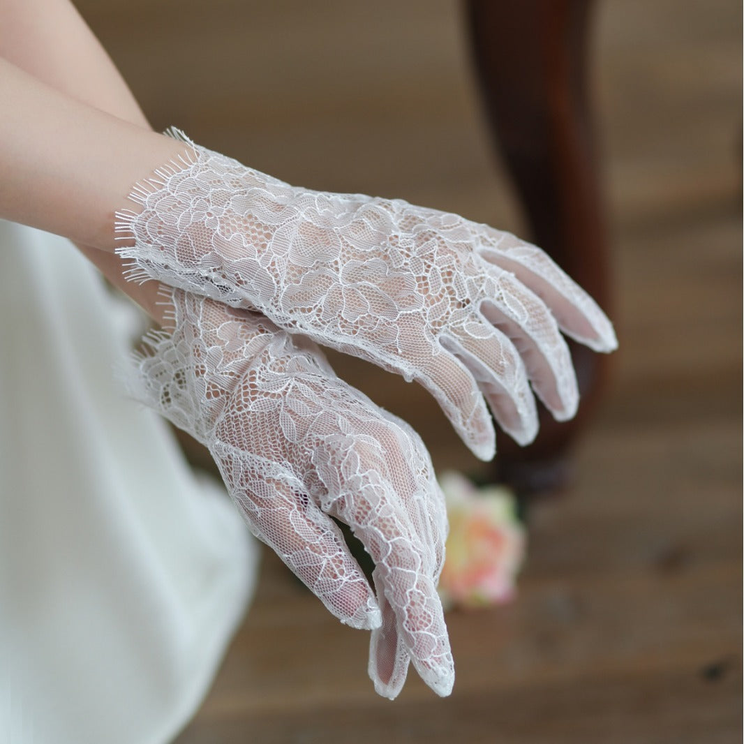New Super Fairy White Lace Tulle Bride Photo Gloves Limorista