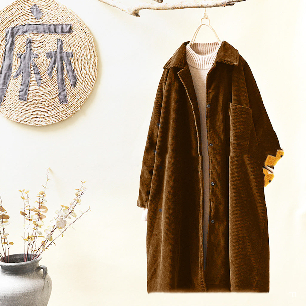 Limorista - Simple Lapel Long Sleeve Mid-Length Trench Coat Women