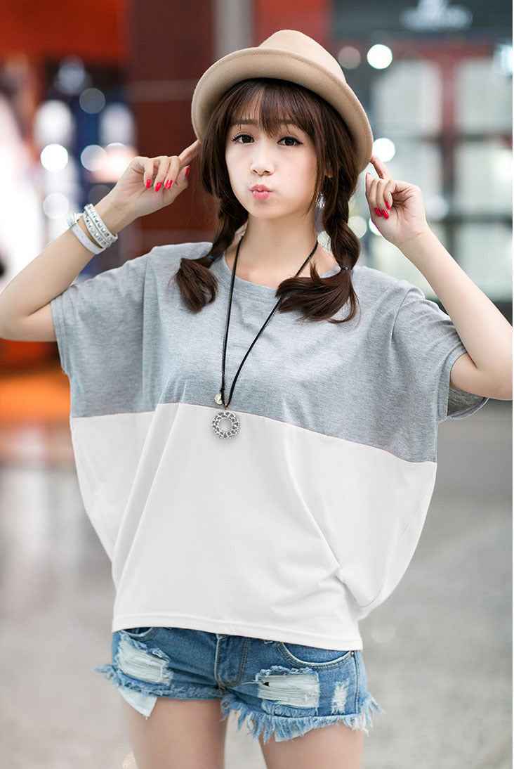 Limorista - Loose-fitting Batwing Sleeve Shirt for Women - Student Short Sleeve Top