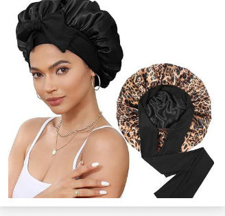 Double-layer Satin Ribbon Round Cap Bow Artificial Silk Beauty Hair Care Wide-brimmed Hat Limorista