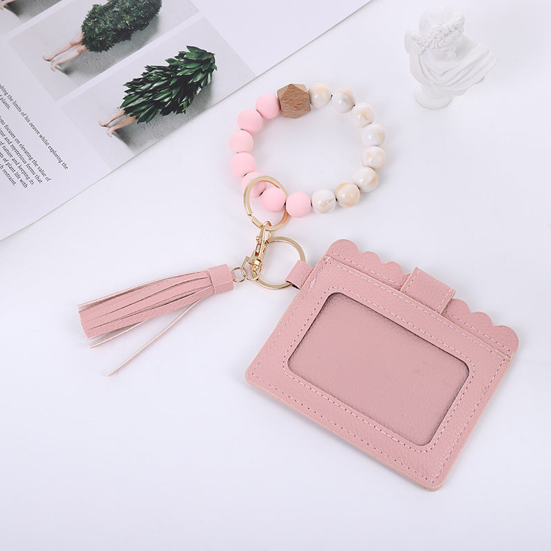 Silicone Bead Bracelet Card Bag Pu Tassel Women&