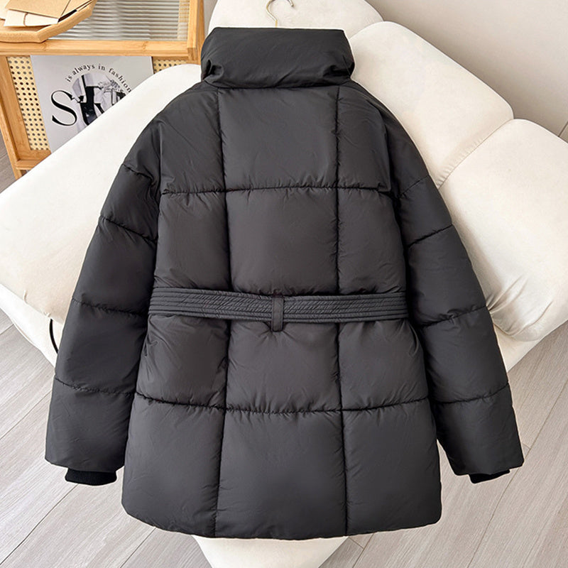 Warm Lapel Plaid Coat With Belt Design Fashion Casual Thick Jacket Fall And Winter Women&