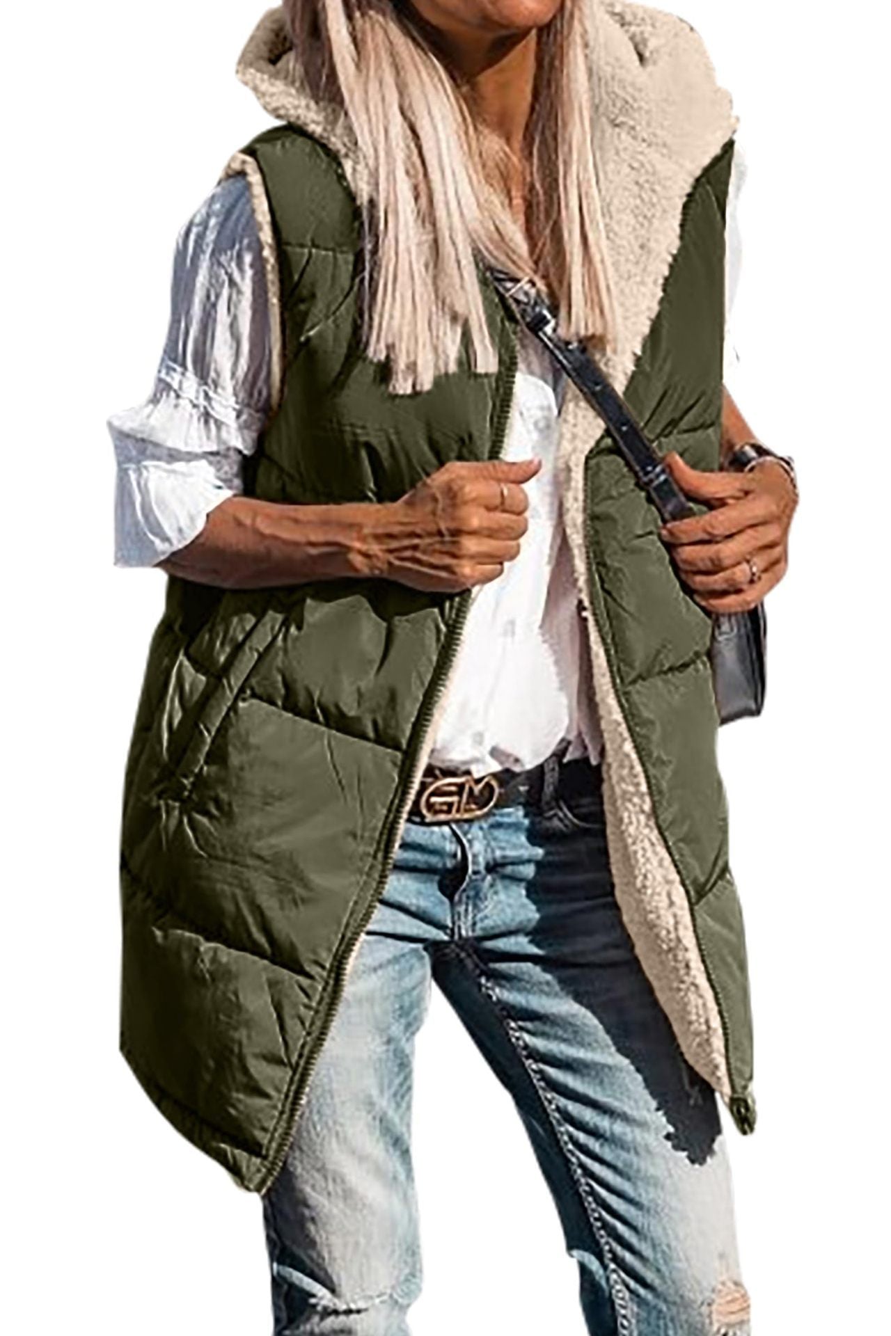 European And American Solid Color Hooded Cotton Jacket Vest Double-sided Wear Slim Elegant Cardigan Coat Limorista