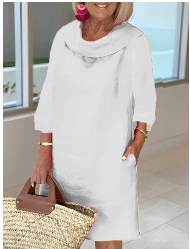 Cotton And Linen Temperament Commuting Long Mosaic Ladies Dress Limorista