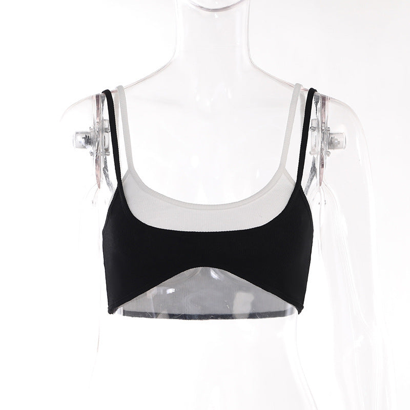 Contrast Color Sling Top Fake Two-piece Sports Limorista