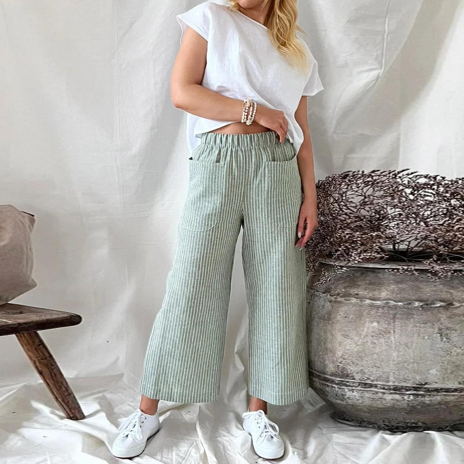 Loose Striped Cotton And Linen Fashion Casual Wide-leg Pants Limorista