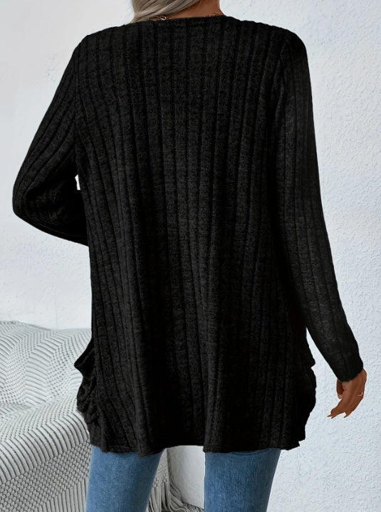 Solid Color Open-Front Cardigan Limorista