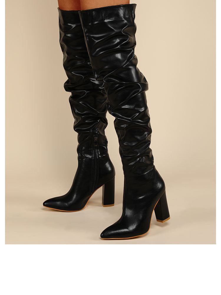 Chunky Heel High Zipper High Leg Boot Limorista