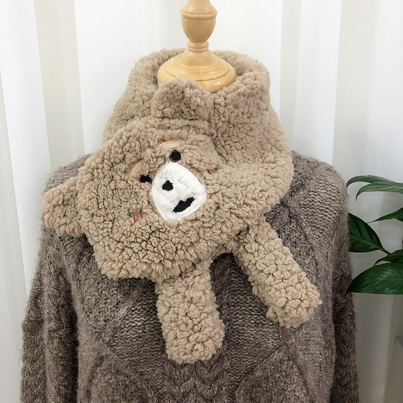 Winter Women Novelty Warm Cute Bear Plush Scarf Lamb Wool Limorista