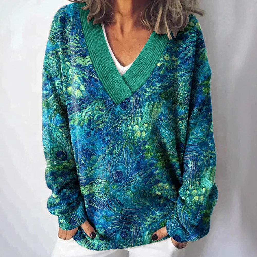 Limorista - Autumn And Winter Fashion Trends Vintage Floral V-neck Sweater