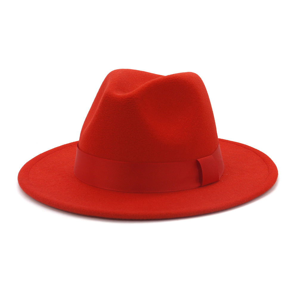 Fashionable Woolen Gentleman Jazz Flat Brim Big Hat Limorista