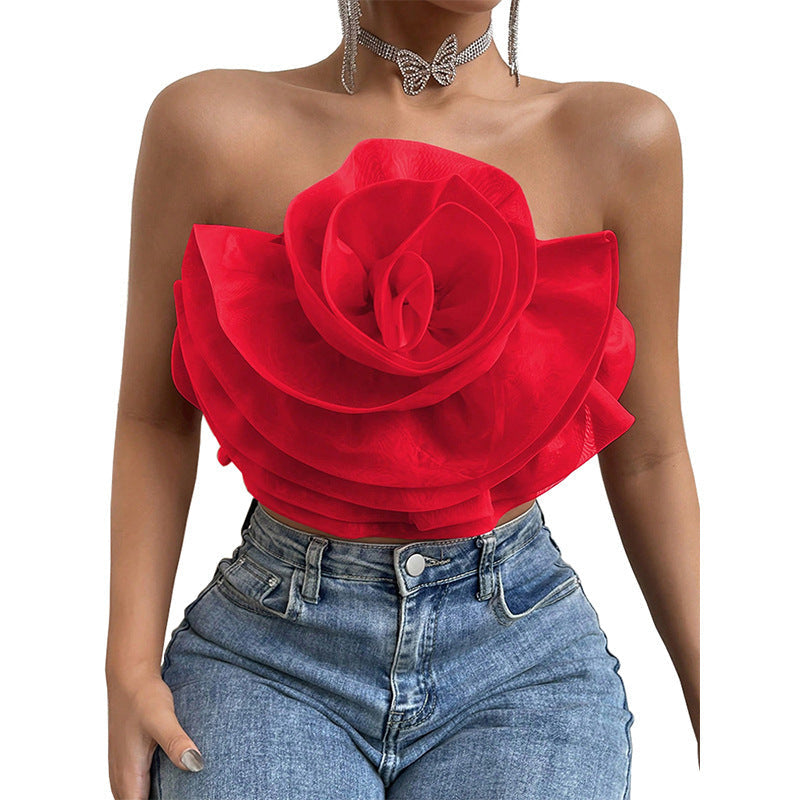 Three-dimensional Organza Flower Small Sling Chest-wrapped Vest Limorista