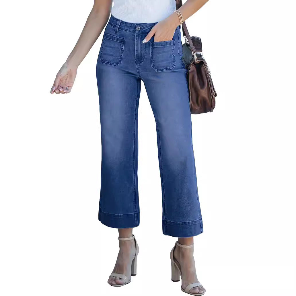 Slimming And Wide Leg Straight-leg Pants Washed Jeans Cropped Pants Limorista