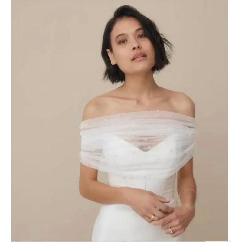 Bridal Wedding Pearl Mesh Thin Cape Limorista