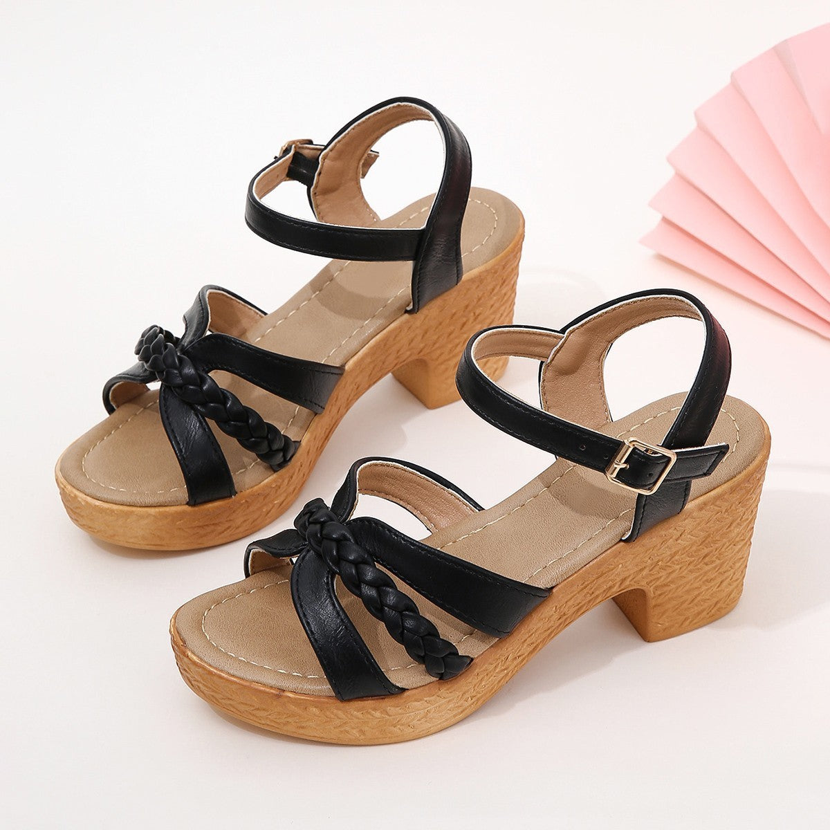 Foreign Trade Round Head Chunky Heel Ankle-strap Buckle Sandals Limorista