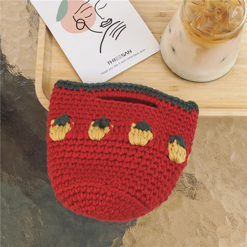 Cartoon Fruit Wool Knitted Storage Tote Bag Limorista