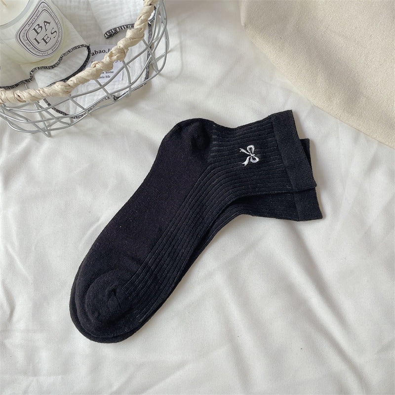 Bow Embroidered Short Thin Socks Limorista