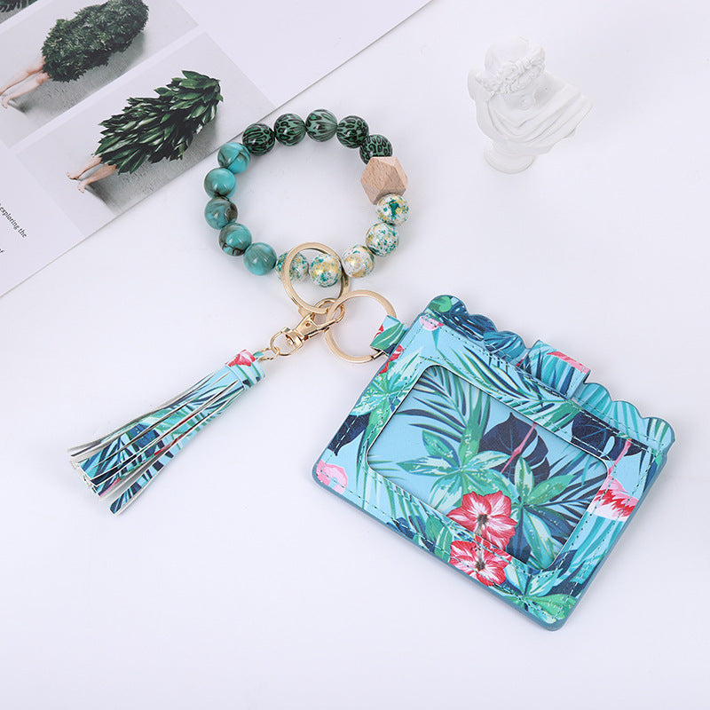 Silicone Bead Bracelet Card Bag Pu Tassel Women&