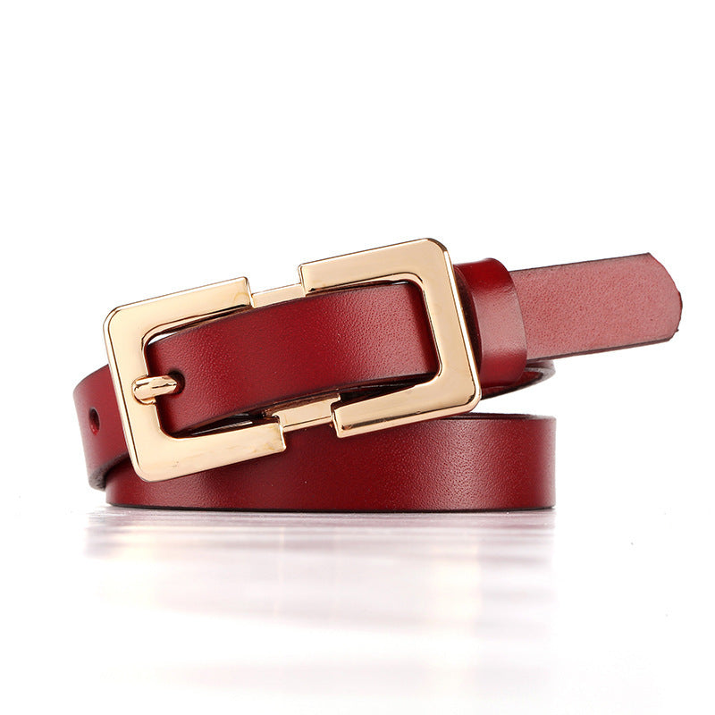 Retro Ladies Cowhide Leather Pin Buckle Belt Thin Simple Wild Belt Women Decoration Green Wholesale Limorista