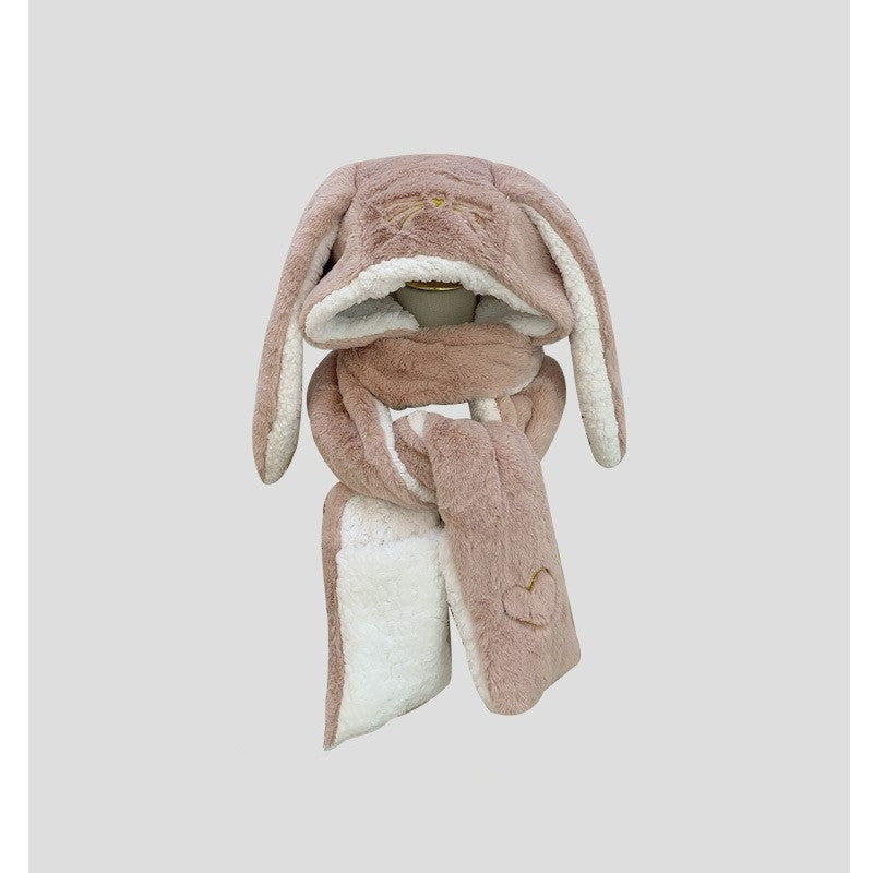 Big Long Rabbit Ears Fleece-lined Warm Hat And Scarf Limorista