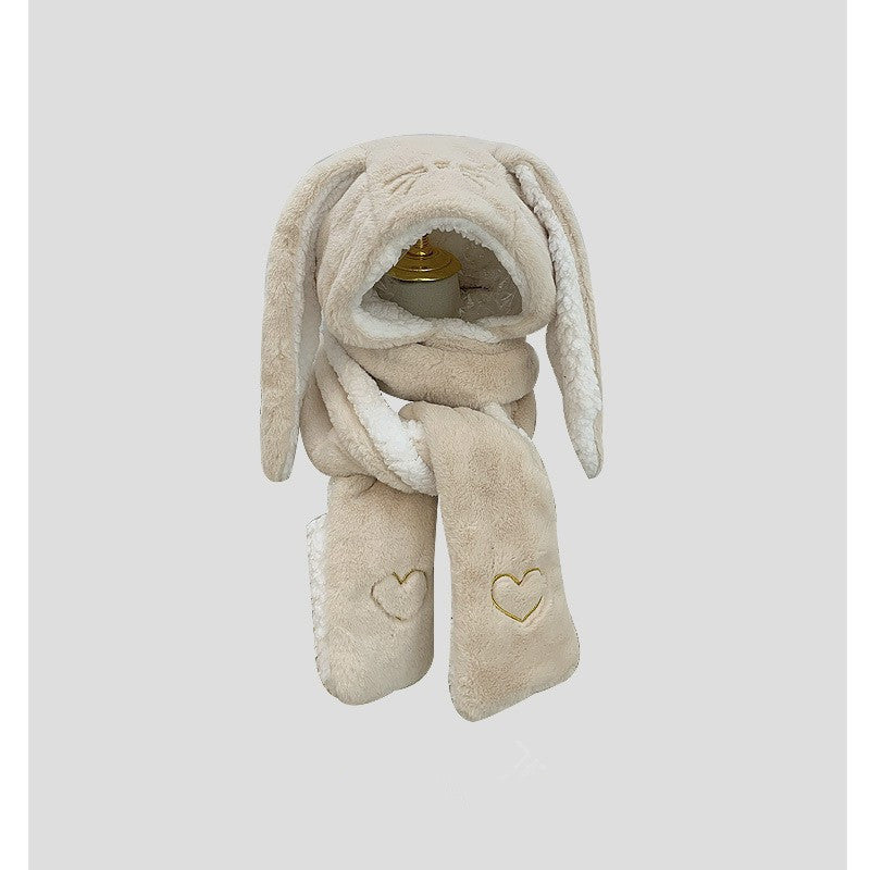 Big Long Rabbit Ears Fleece-lined Warm Hat And Scarf Limorista
