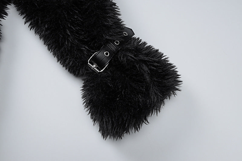 Limorista - Fluffy Woolen Leather Ring Top Hot Girl Loose