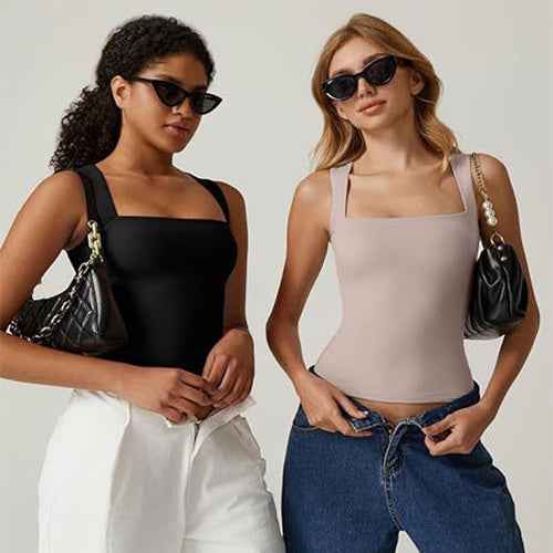 Limorista - Summer Square-neck Tank Vest Ins Fashion Slim Solid Sleeveless Tops For Women Clothing