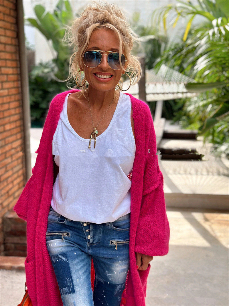 Jacquard Knitted Long Casual Button-free Cardigan Sweater Limorista