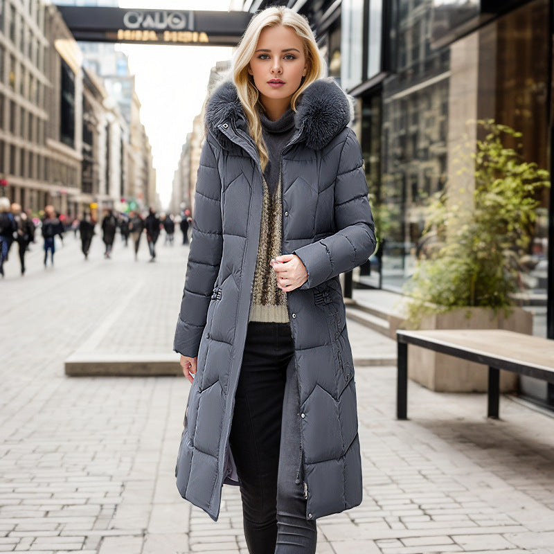 Winter Long Coat With Thickened Fur Collar Straight Slim Cotton-padded Jacket Women Limorista