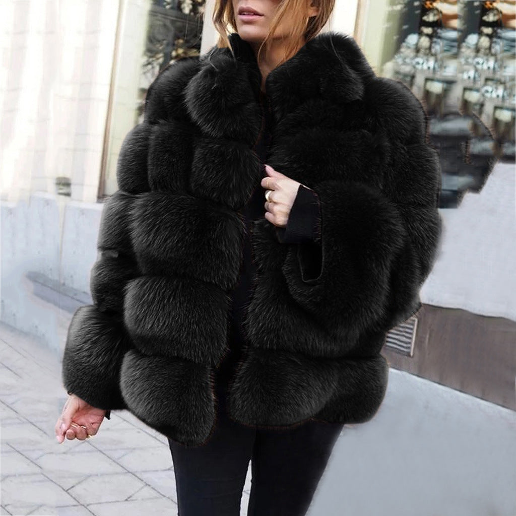 Faux fur stitching women&