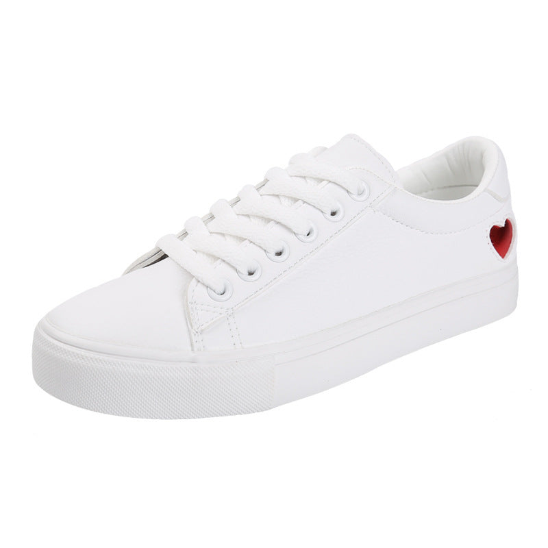 Fashion New Woman PU Leather Shoes Ladies Breathable Cute Heart Flats Casual Shoes White Sneakers Limorista
