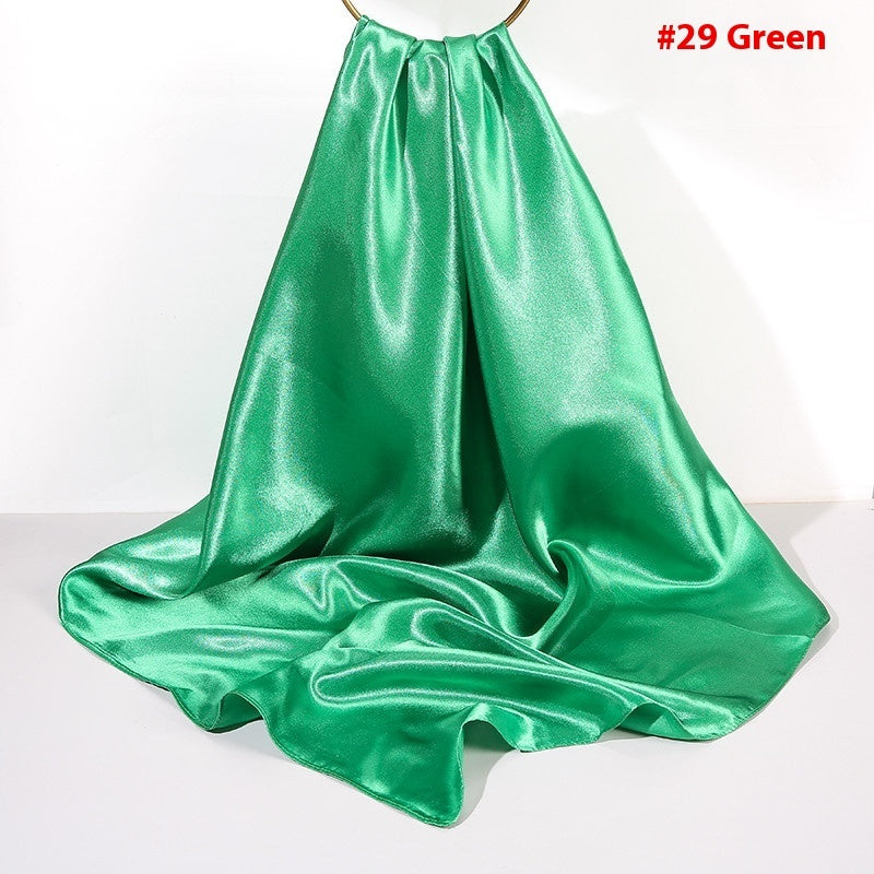 Pure Color Silk Scarf Artificial Silk 90cm Shiny Satin Shawl Limorista