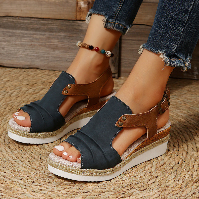 Fish Mouth Wedges Sandals With Straw Design Summer Peep Toe Buckle Beach Shoes For Women Limorista